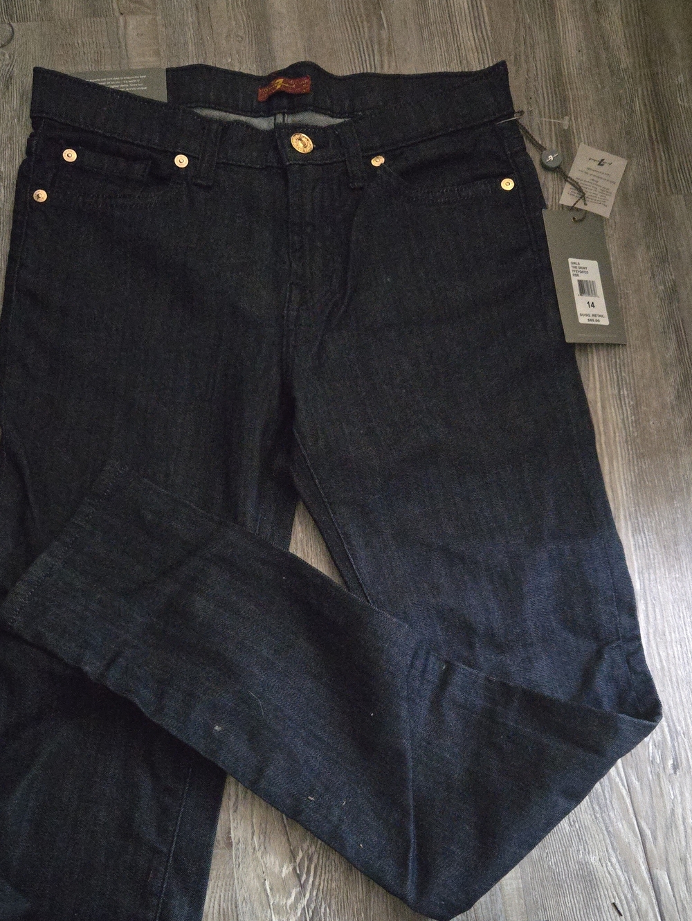 7 For All Mankind Dark Blue Kids Jeans with Gold Hardware